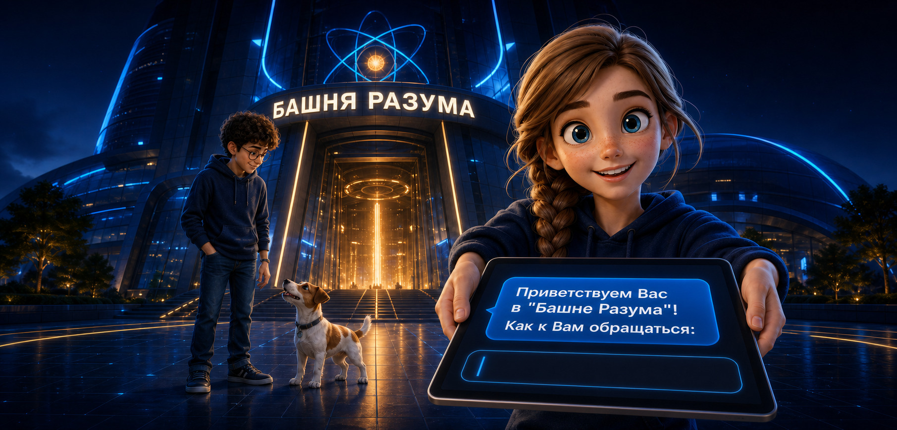 Башня Разума: юные исследователи встречают посетителя у входа